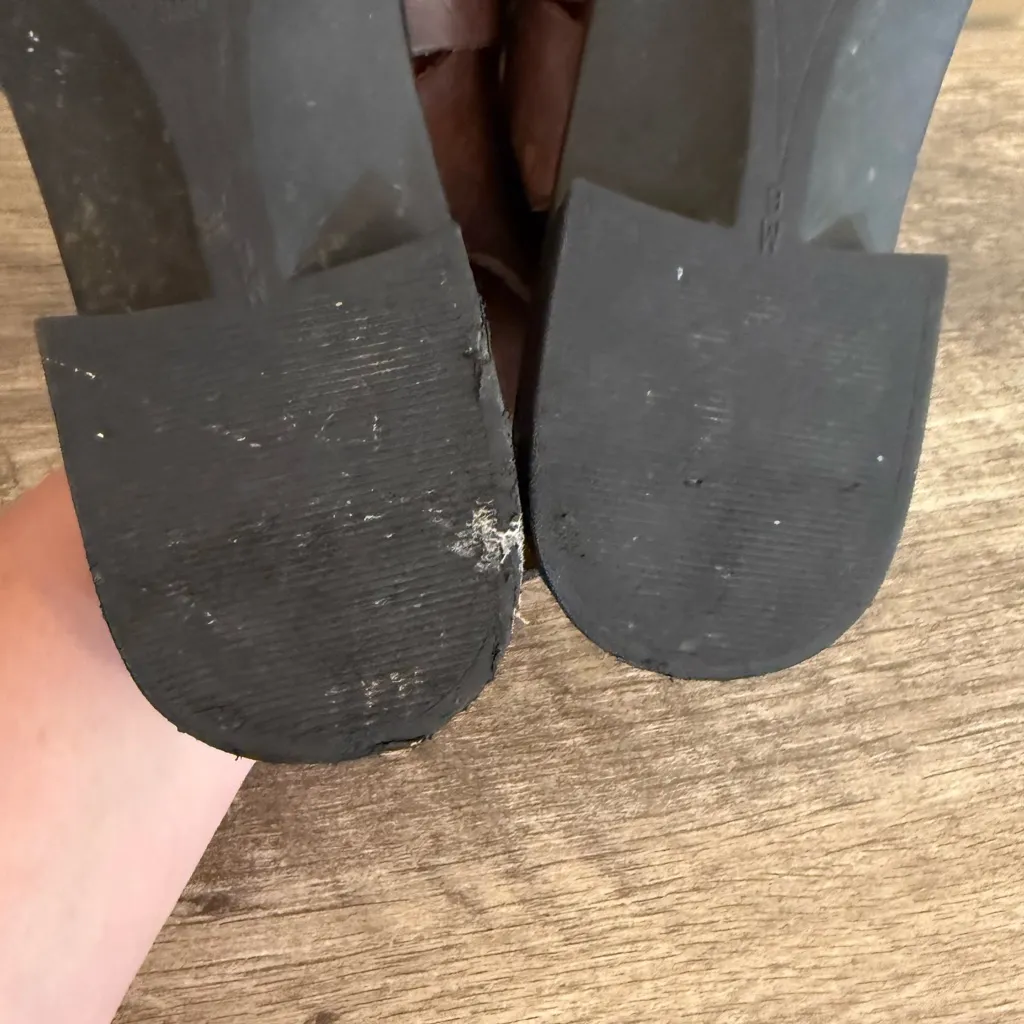 Vintage The Leather Collection Sandals Women’s Size 9W Wide Width Buckle Boho Brown - Image 11