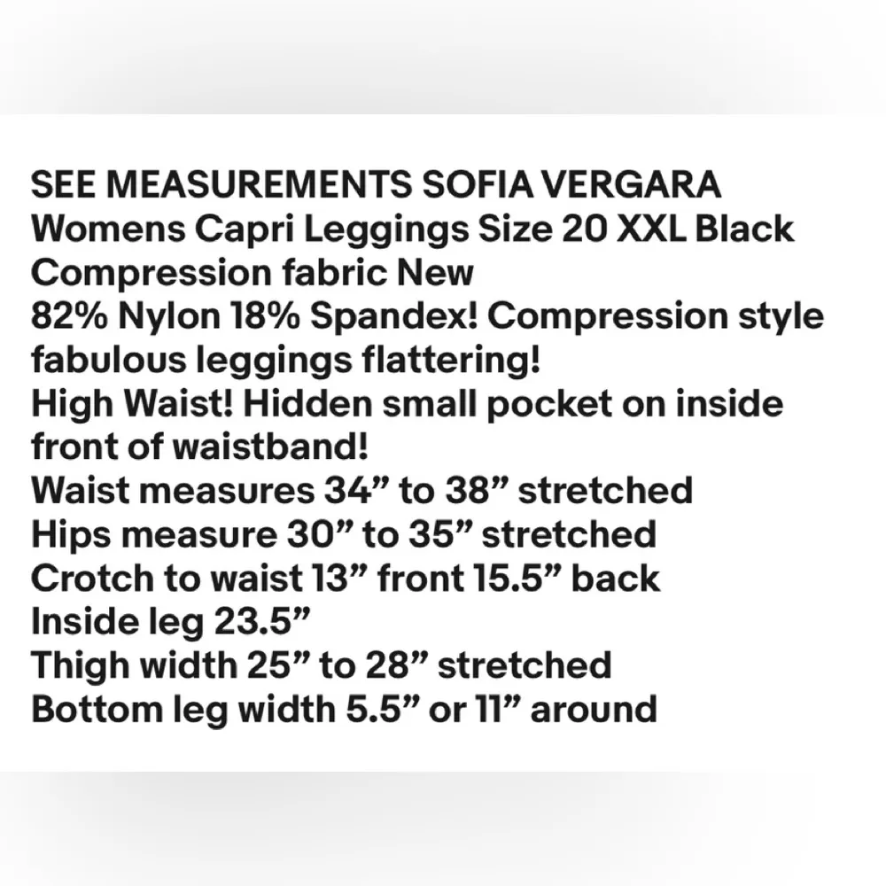 SOFIA VERGARA Womens Leggings Size 20 XXL Black Nylon Spandex Hidden Pocket New - Image 7