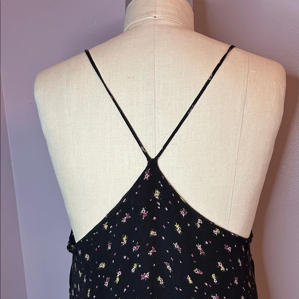 Pins and Needles Deep V Black Floral Midi Spaghetti Strap Racer Back Slip Dress - Image 7