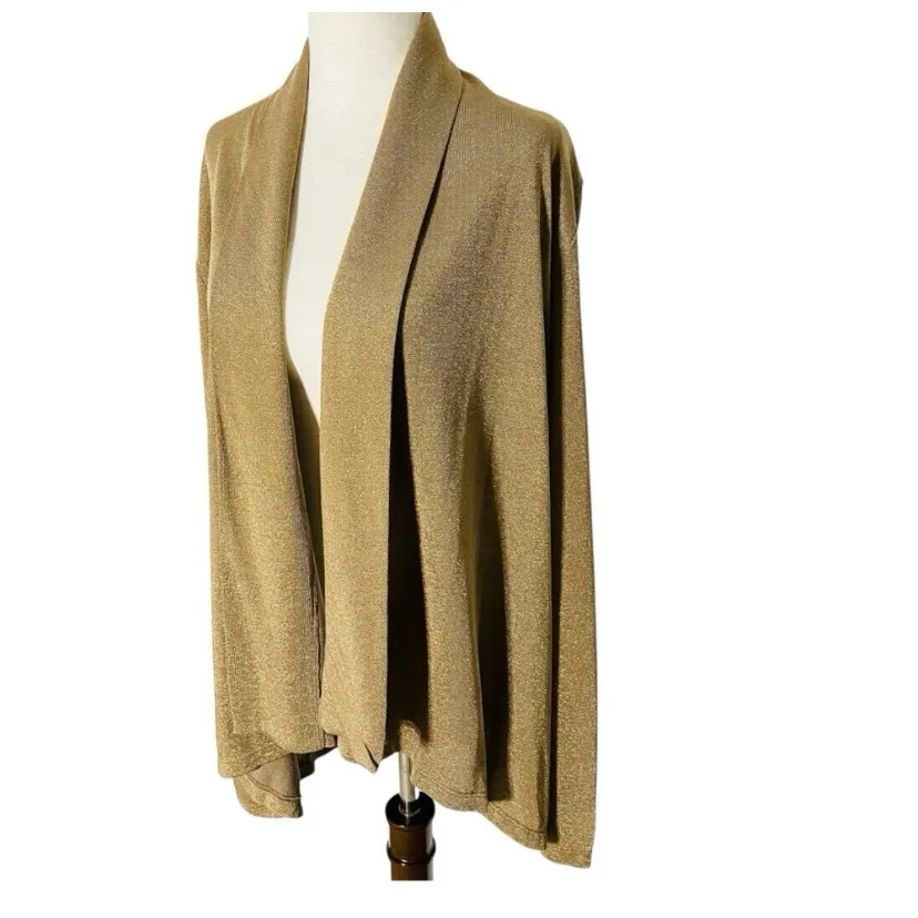 NEW LAUREN RALPH LAUREN Sparkly Gold Cardigan Drape Top - Image 3