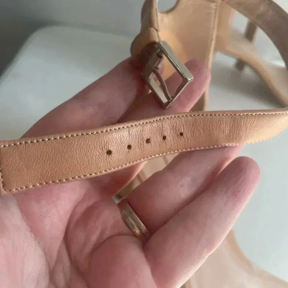 Stuart Weitzman Nearly nude Sandal Block Heel Strappy Heels Like New‎ Size 12 - Image 5