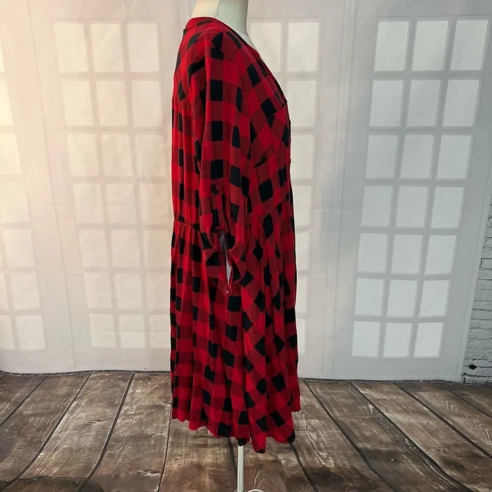 Torrid Red Black Rayon Spandex Plaid Knee Length Button Down Shirt Dress Size 2X - Image 6