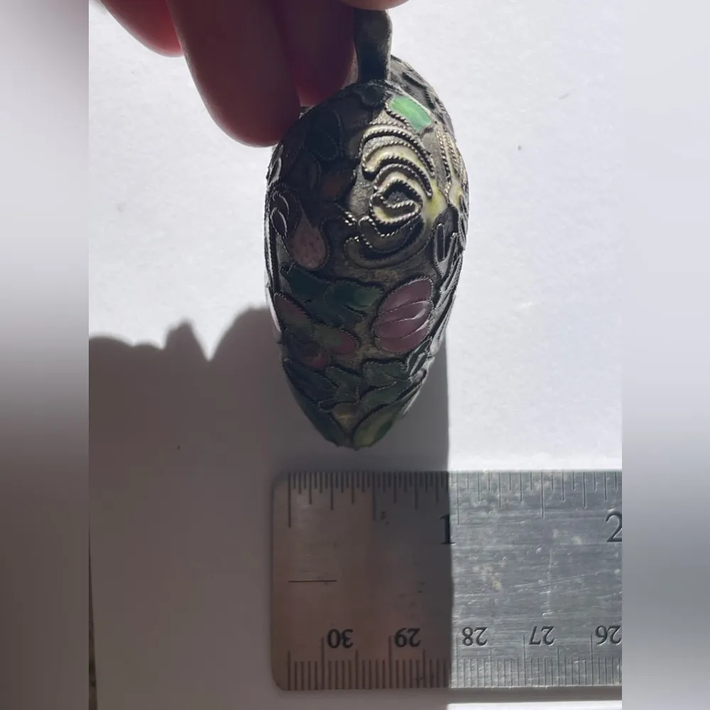 Puffy heart pendant for necklace large colorful mosaic floral silver metal - Image 6