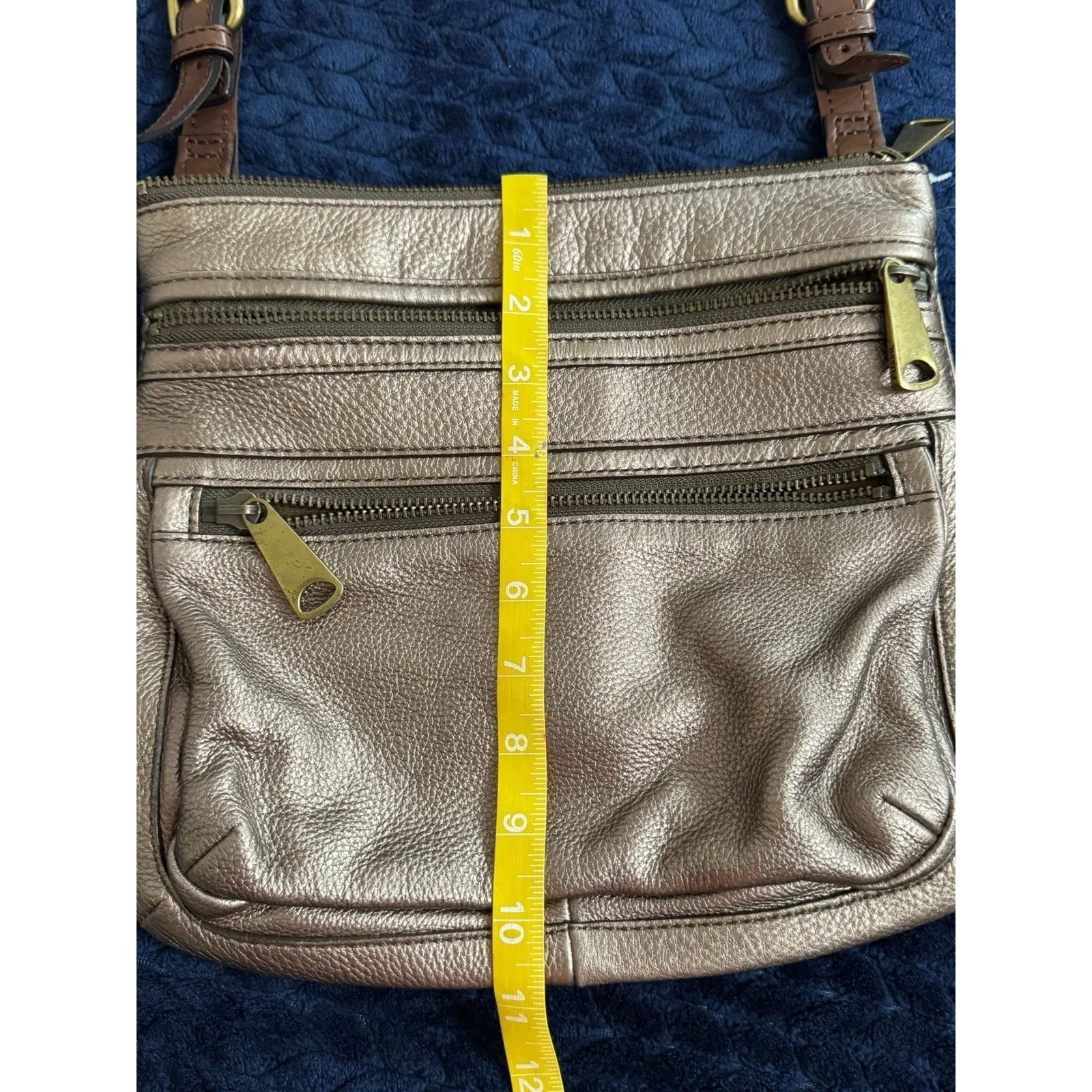 Fossil‎ Crossbody Brown Leather Bag Purse 10in X 11in - Image 11