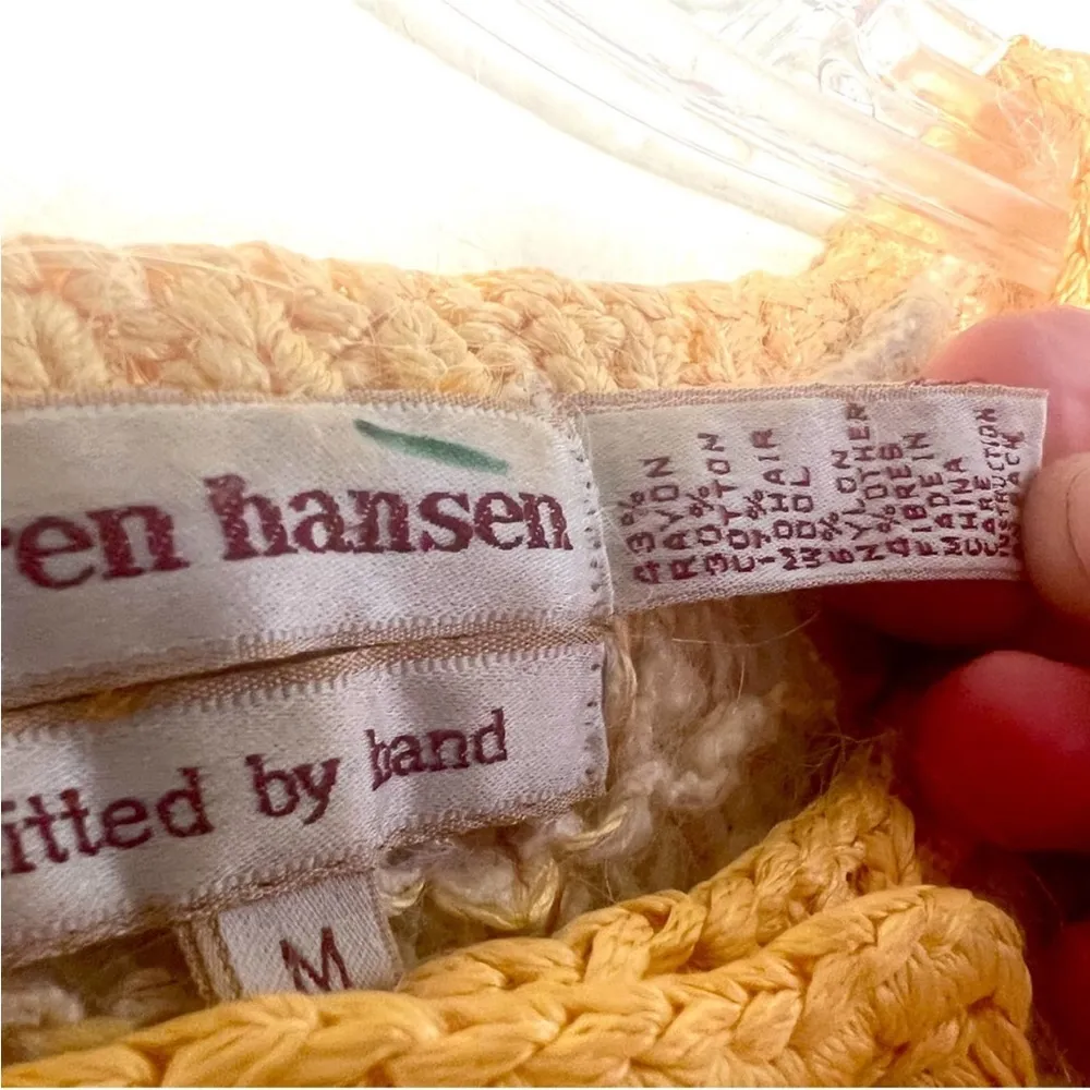 Vintage 1980s Hand Knit  Sweater Knit Golden Yellow White Grey Med - Image 6