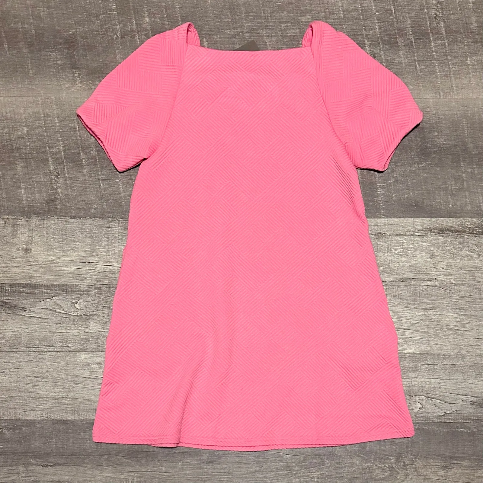 See and be Seen NEW Textured Mini Dress Women M Puff Sleeve Relaxed Fit Pockets Pink Size M - Image 8