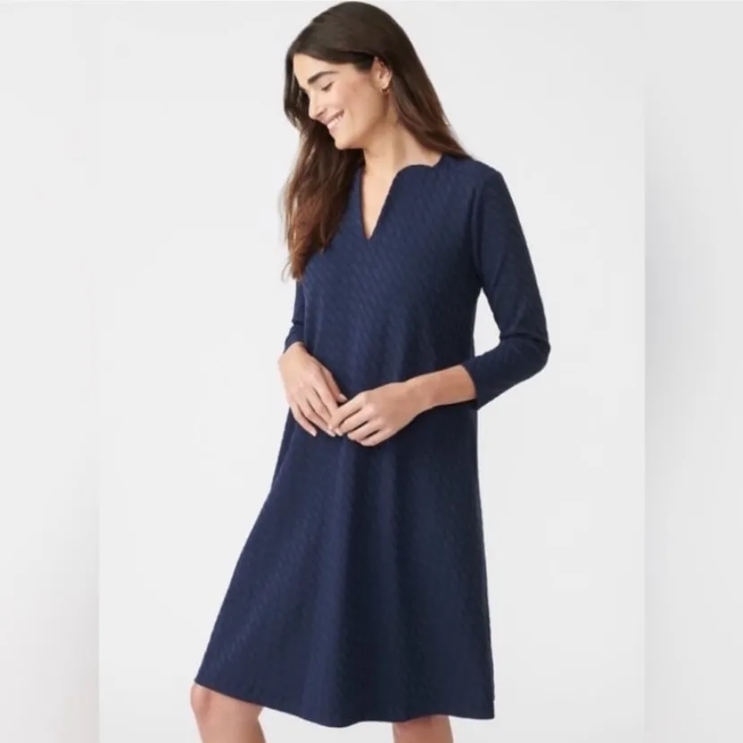 J. McLaughlin size medium Octavia navy blue jacquard dress knee length - Image 2