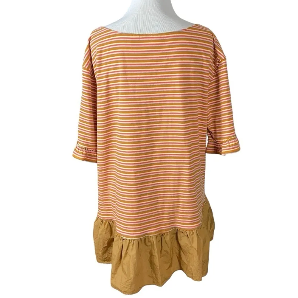Anthropologie Maeve Ruffled Peplum Tunic Top Size Large Stripes Fall Pumpkin - Image 9