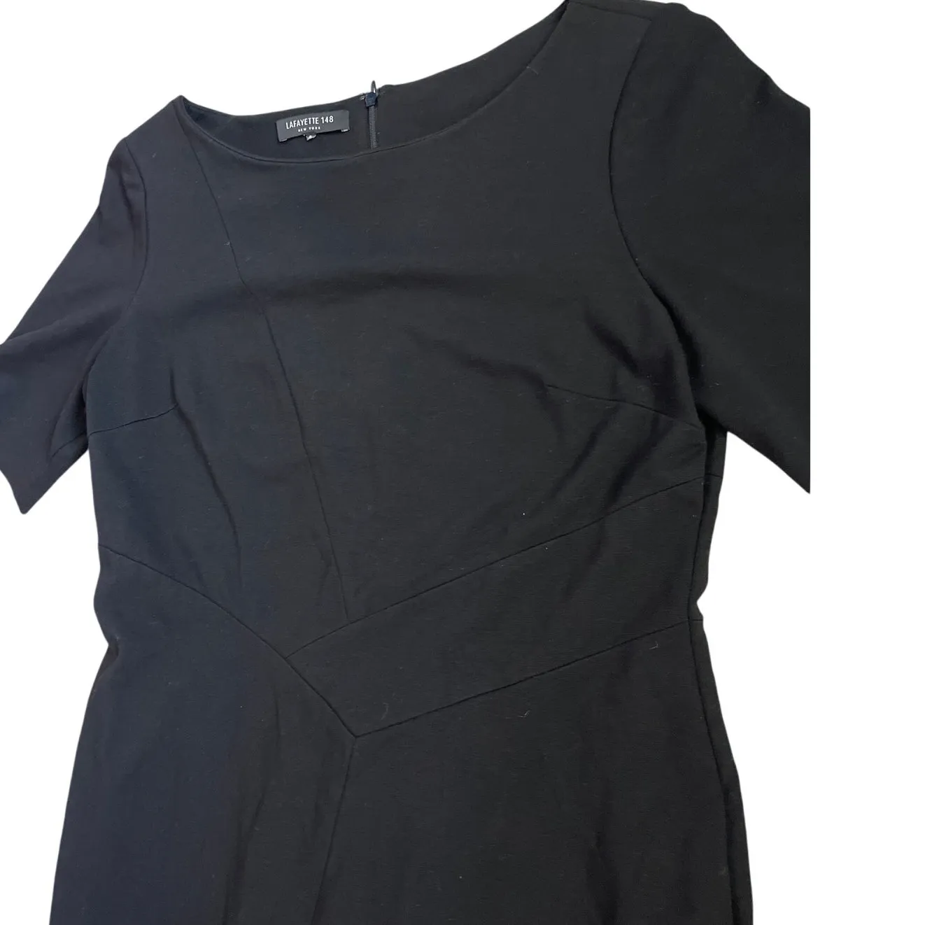 Lafayette 148 New York Luxury Career Ponte Stretch Black Sheath Dress Size 12 - Image 3