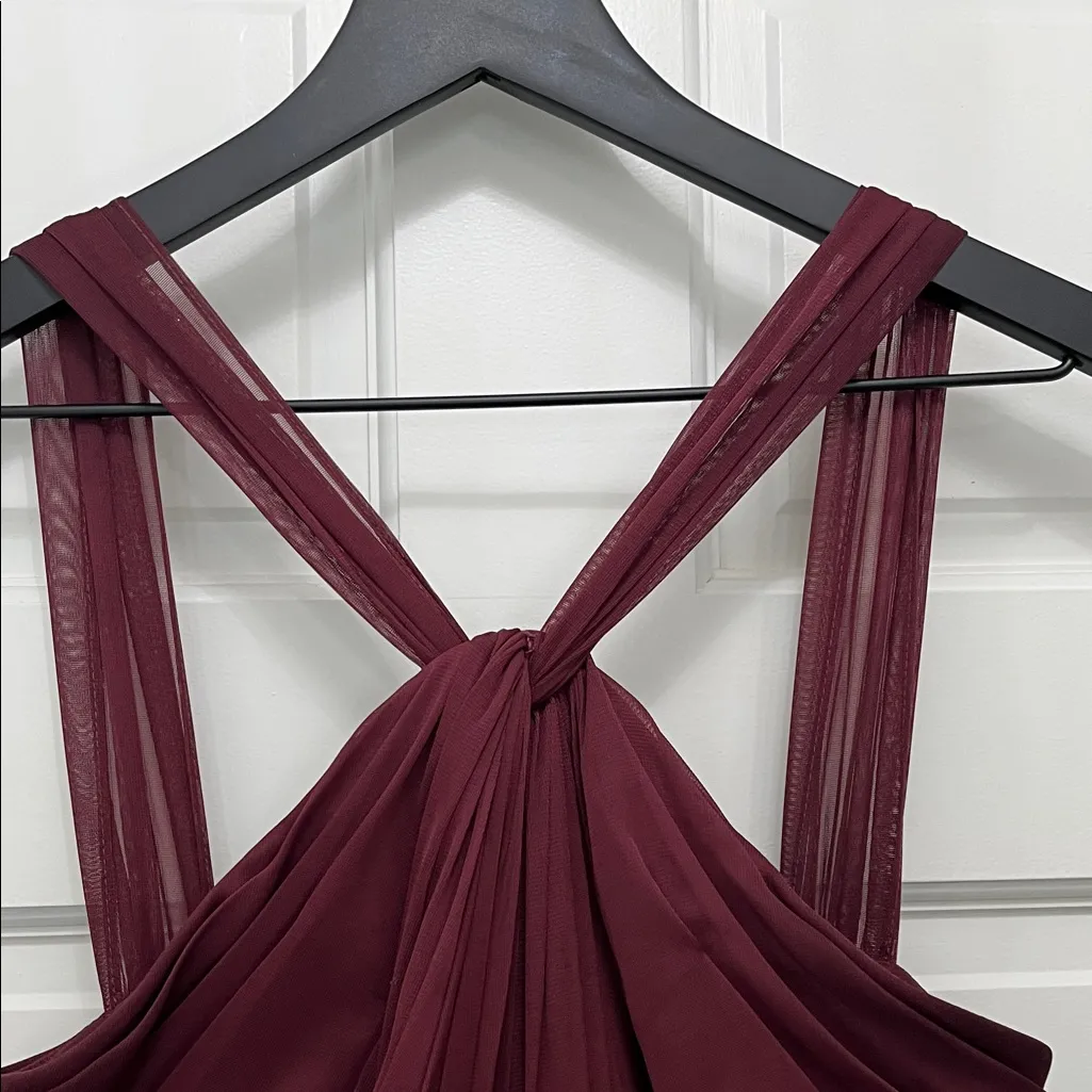 David's Bridal Wine Colored Halter Neck Floor Length Maxi Dress - Size 2 - Image 2