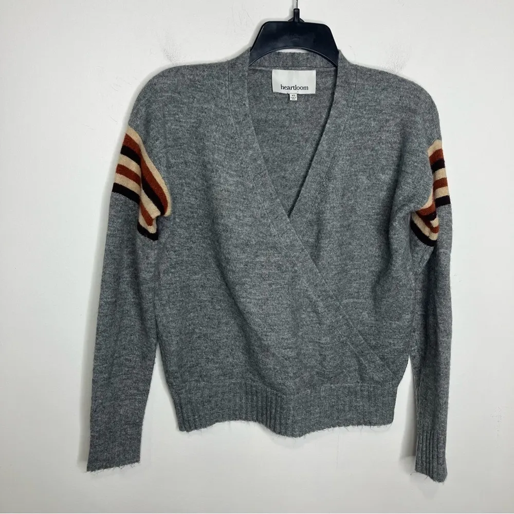 Heartloom gray faux wrap‎ sweater stripe sleeves size XS - Image 2