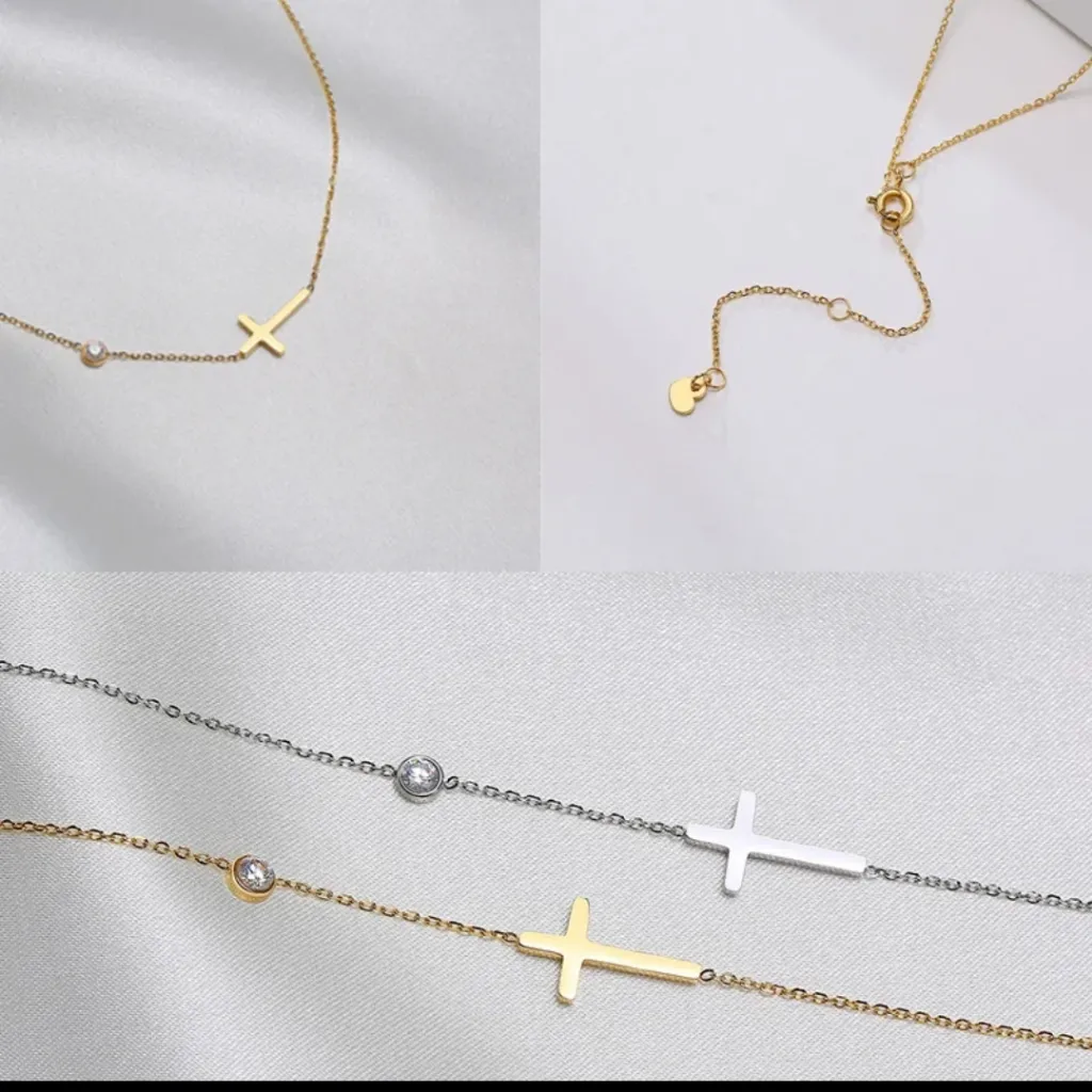 Delicate Petite Cross Necklace Gold - Image 4