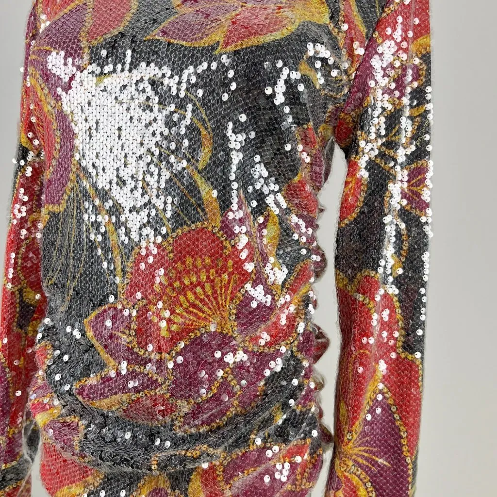 NWOT Farm Rio Shiny Chita Tulle Sequins Floral Multicolor Blouse Size M - Image 8