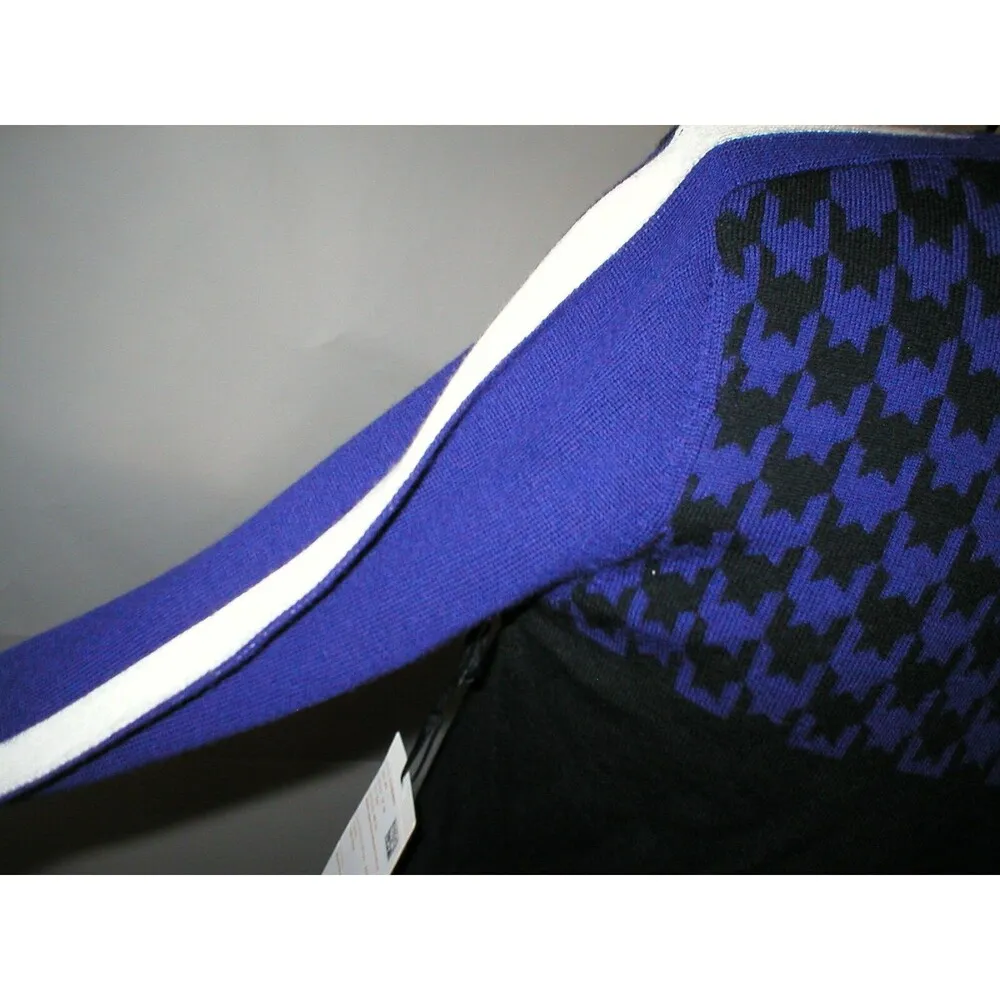 Womens $328 Worth New York Designer Sweater M Wool Black Purple Houndstooth Whit Size M - Image 4