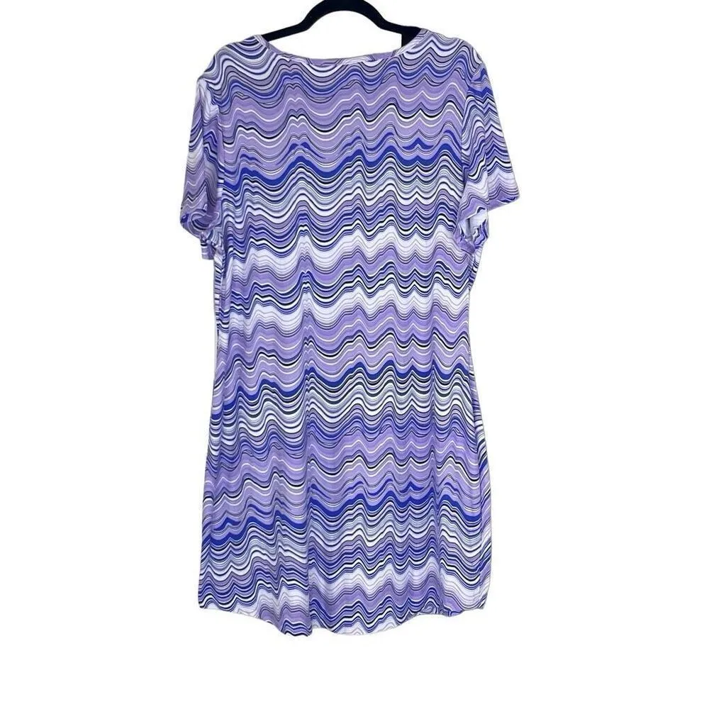 Just Be 2X Purple Abstract Wave Print Criss Cross Strappy Boho Mini Dress Beach - Image 2