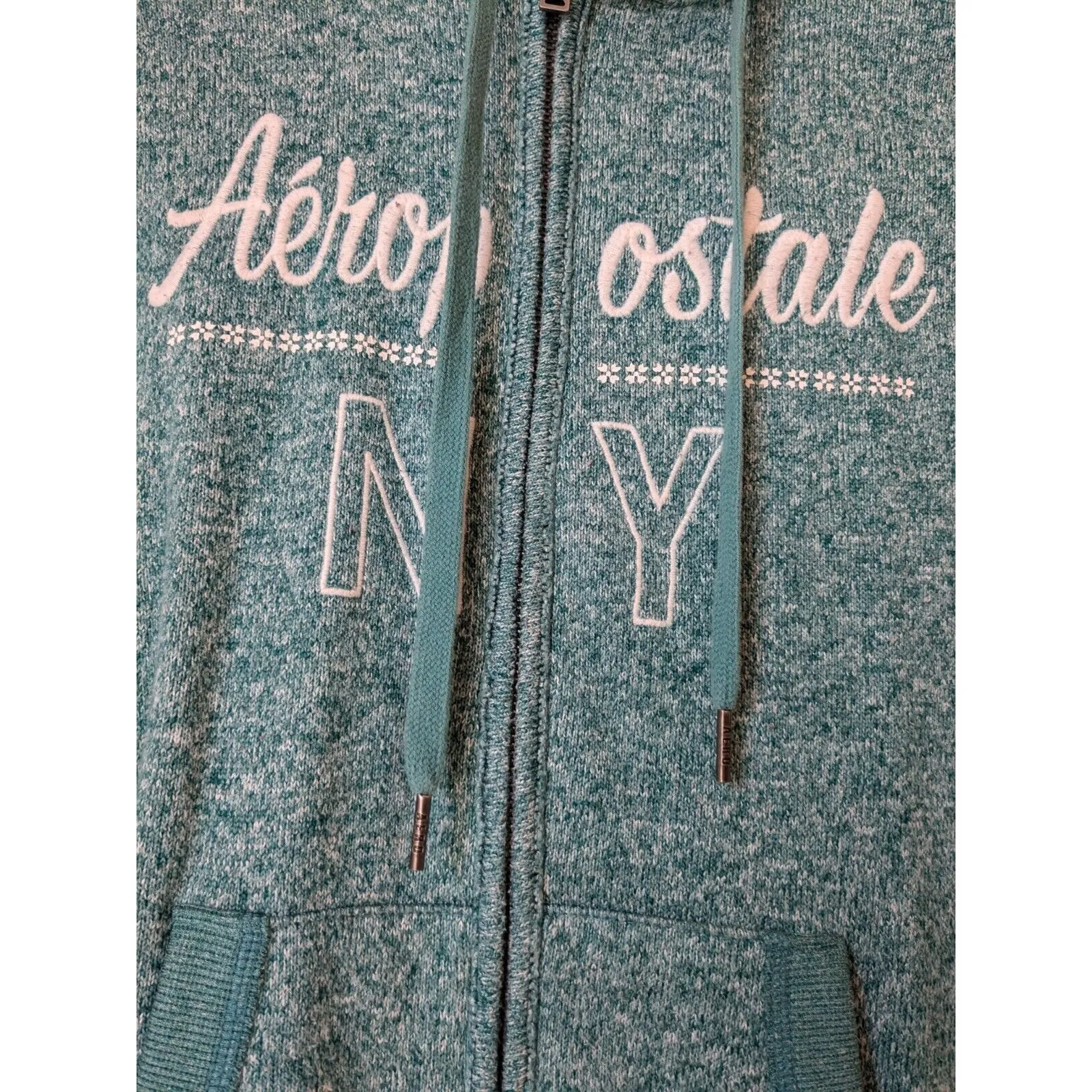 Aeropostale Women's Juniors Hoodie ZIP-UP Green/White Sherpa Lined Hood Sz S/P - Image 2