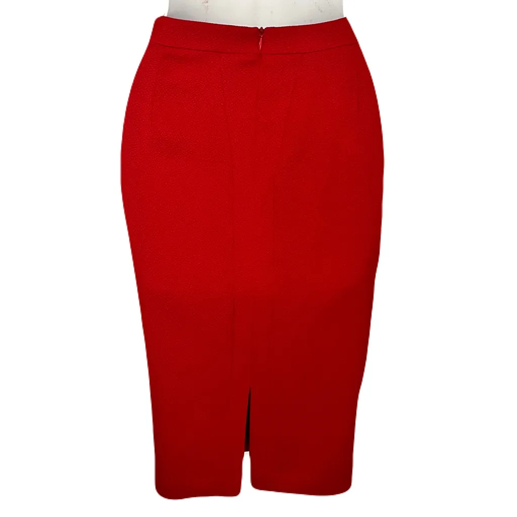 Vintage Talbots Red Textured Silk Wool Blend Skirt, Size 14 - Image 2