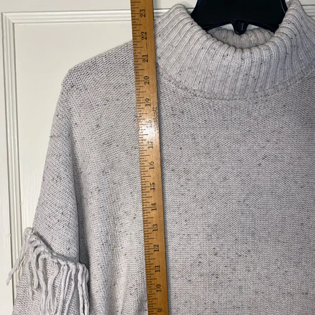 Aerie Oatmeal Fringe Sleeve Turtleneck Sweater Large Knit Cotton Boho - Image 3