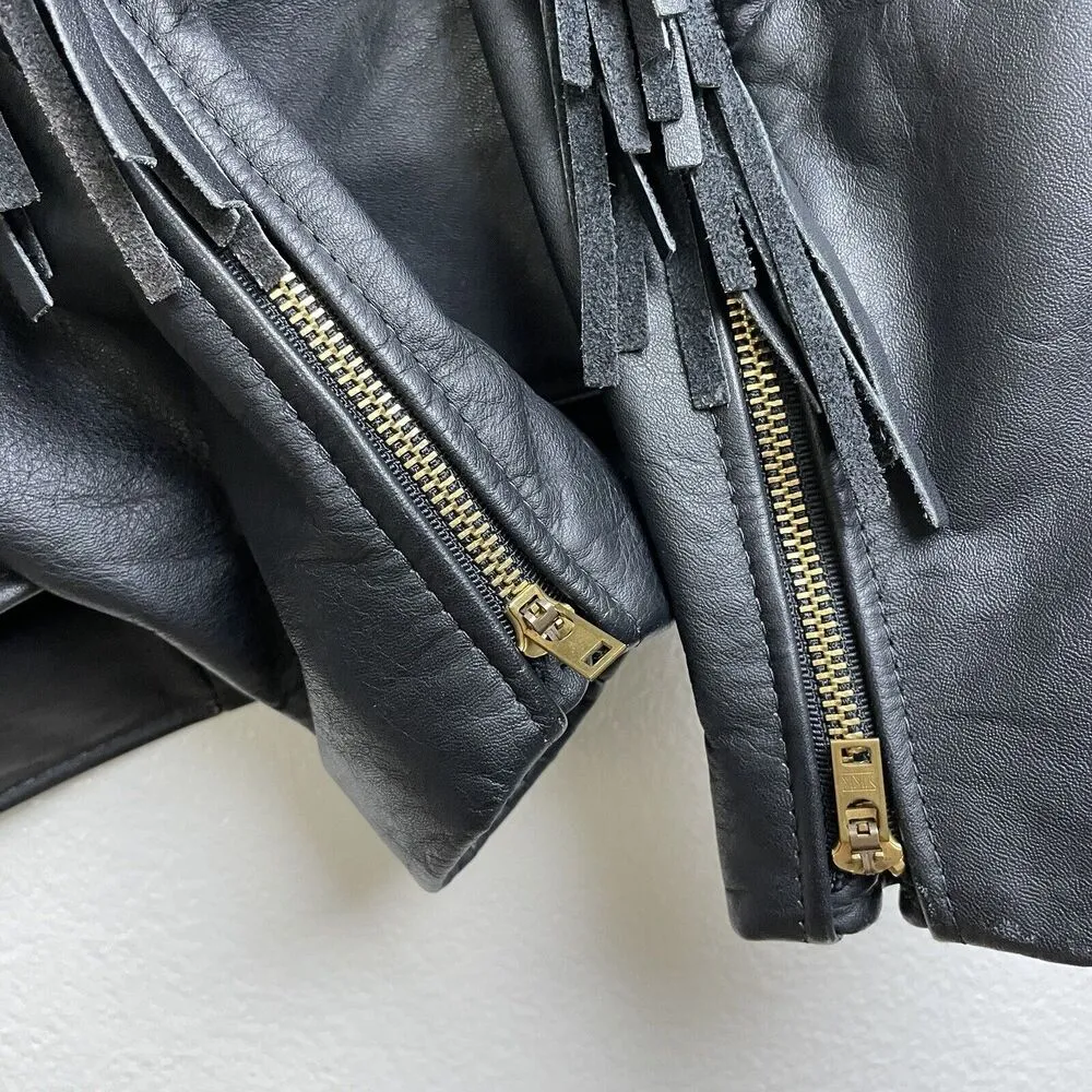 Vintage California Creations Heavy Leather Biker Jacket Womens 16 Black Fringe - Image 9