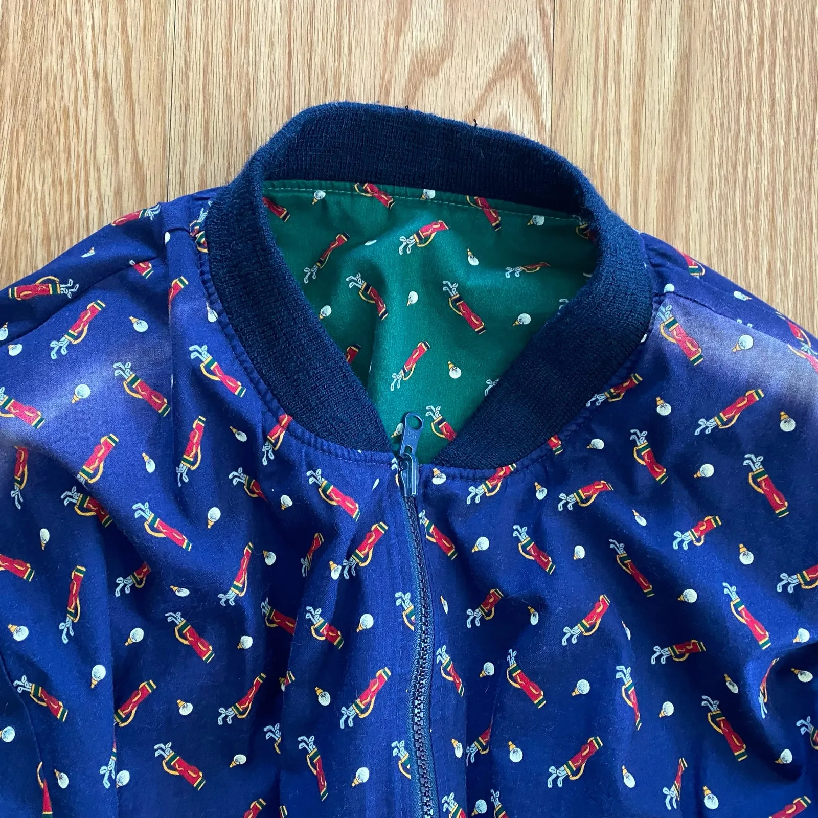 Vera Bradley Vintage Reversible Blue Green Golf Bomber Jacket Womens Large - Image 5