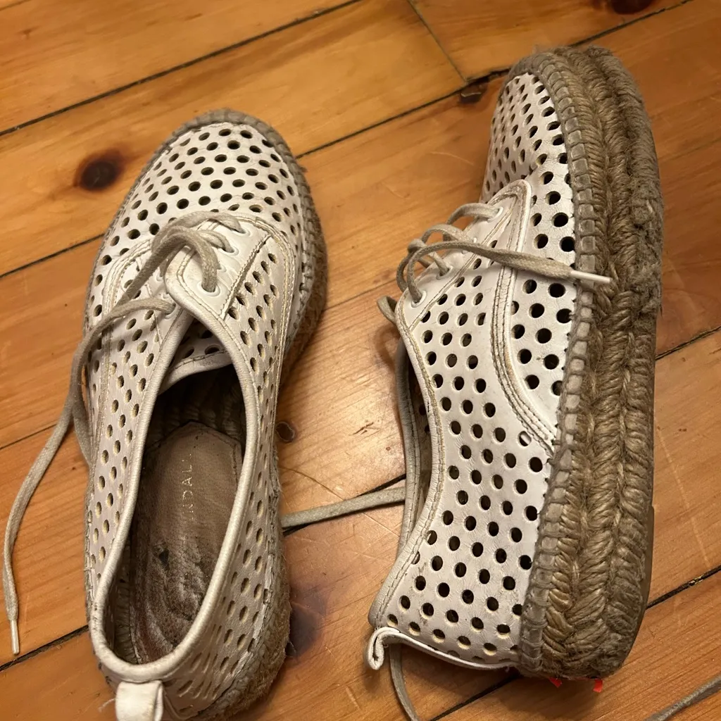 Loeffler Randall Alfie Perforated Leather Platform Espadrille Sneakers White 37 - Image 2