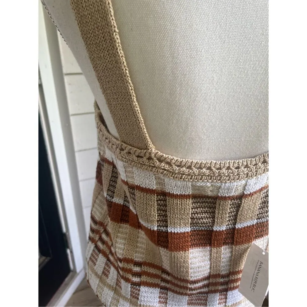 NWT Banana Republic Plaid Knit Cropped Sweater Tank Brown M - Image 11