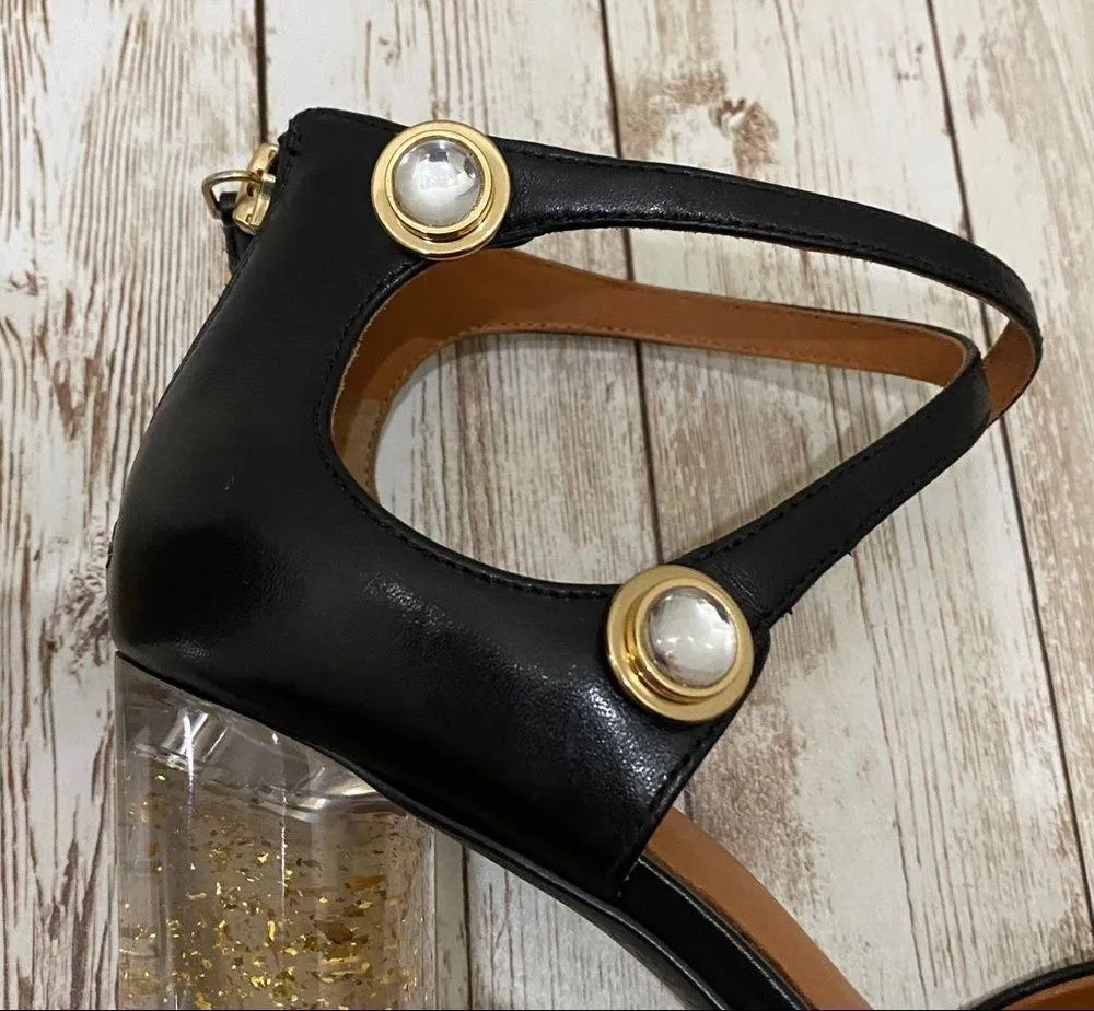 WHAT FOR Black Strappy Glass Heels Sandals 35 Size 4 - Image 13