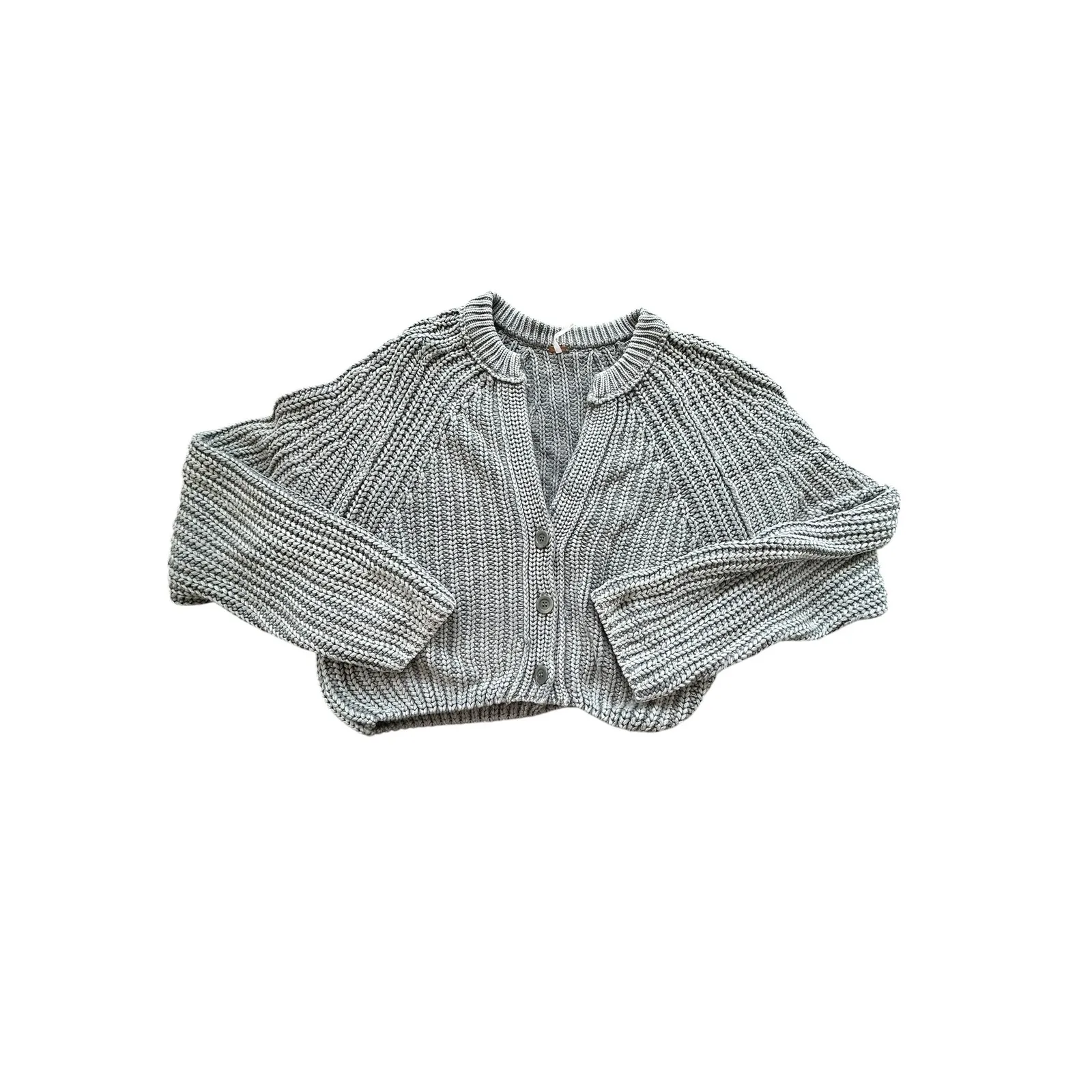 Free People Sweet Nothing Cardi Tungsten Grey Ribbed Cropped Sweater Size L - Image 2