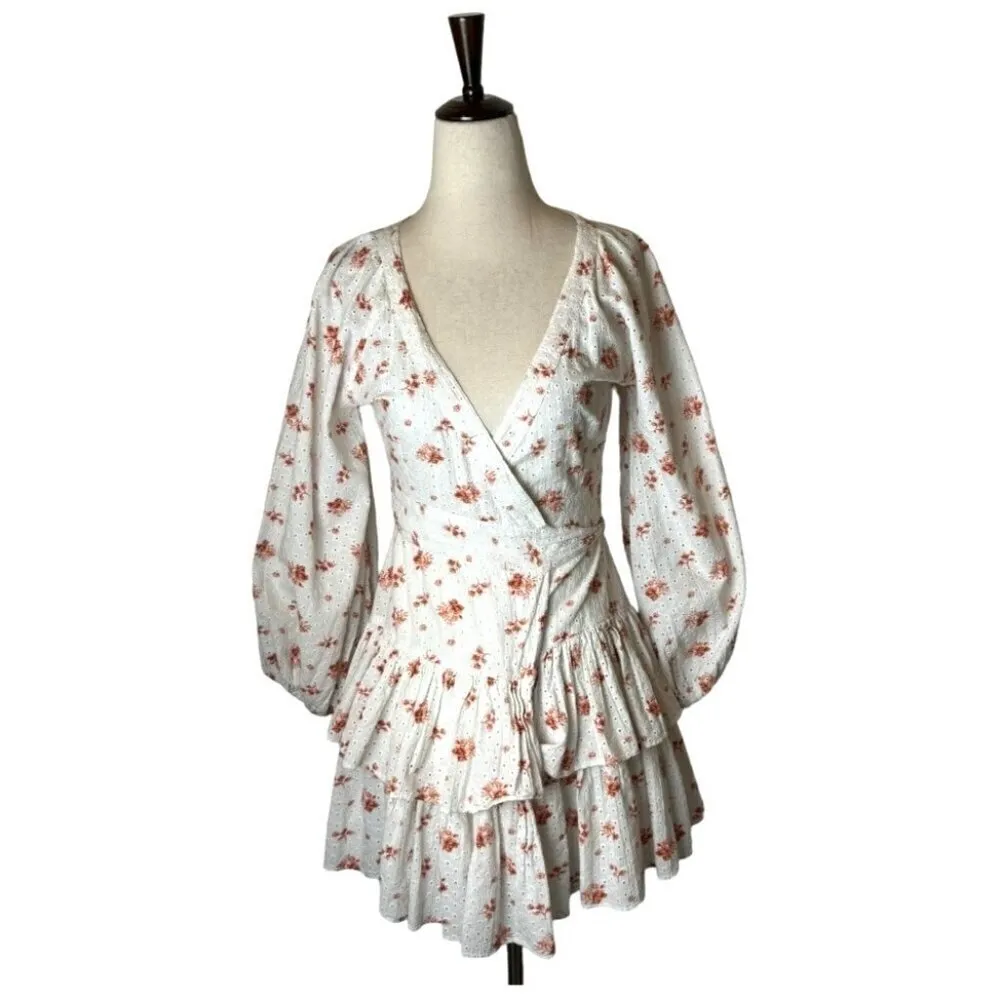 Maia Bergman Dress Women Extra‎ Small White Floral Print Boho Ines Wrap Mini Size XS - Image 3
