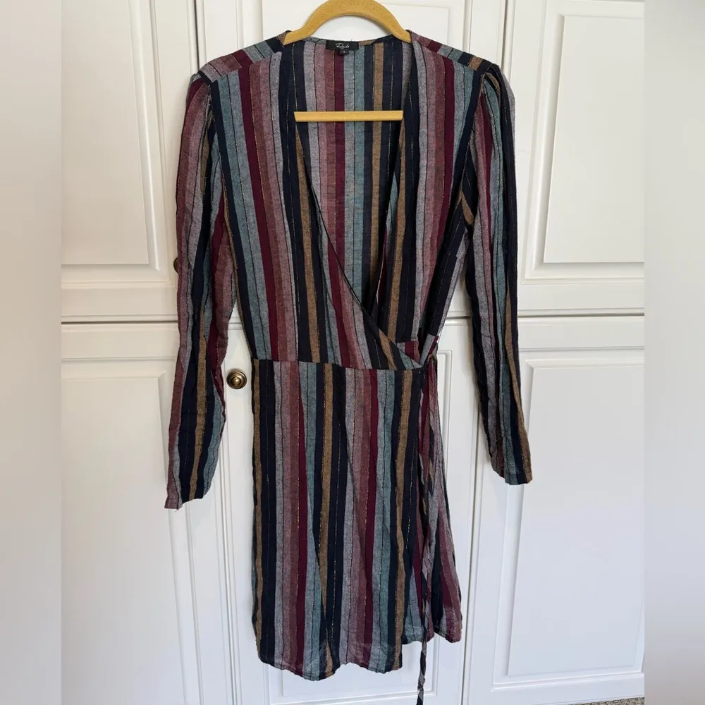 Rails Women Lola Varadero Stripe Wrap Dress Mini Size Small Side tie Metallic - Image 3