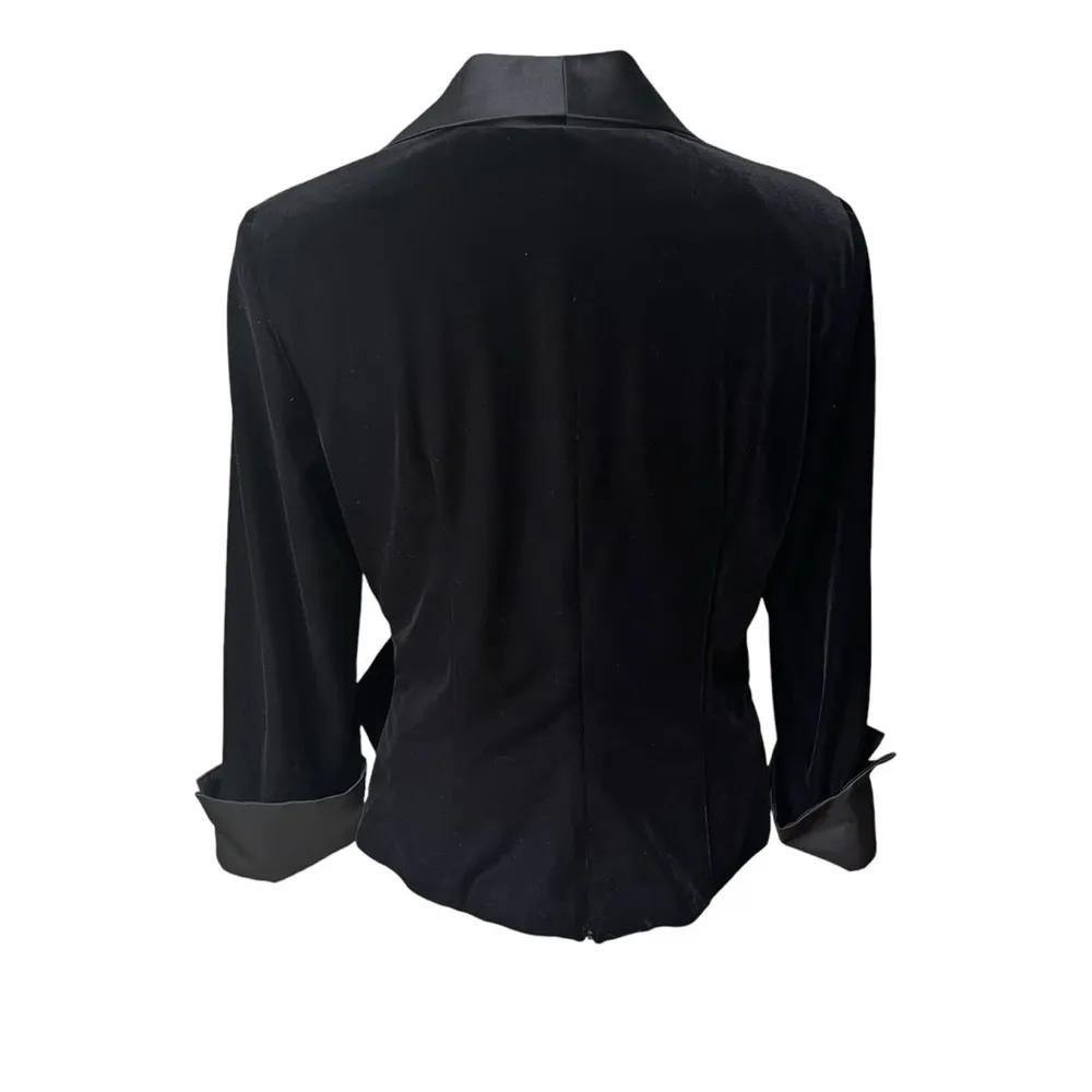 Xscape by Joanna Chen Black Velvet Evening Top with Faux Belted Side, Sz 10 - Image 2