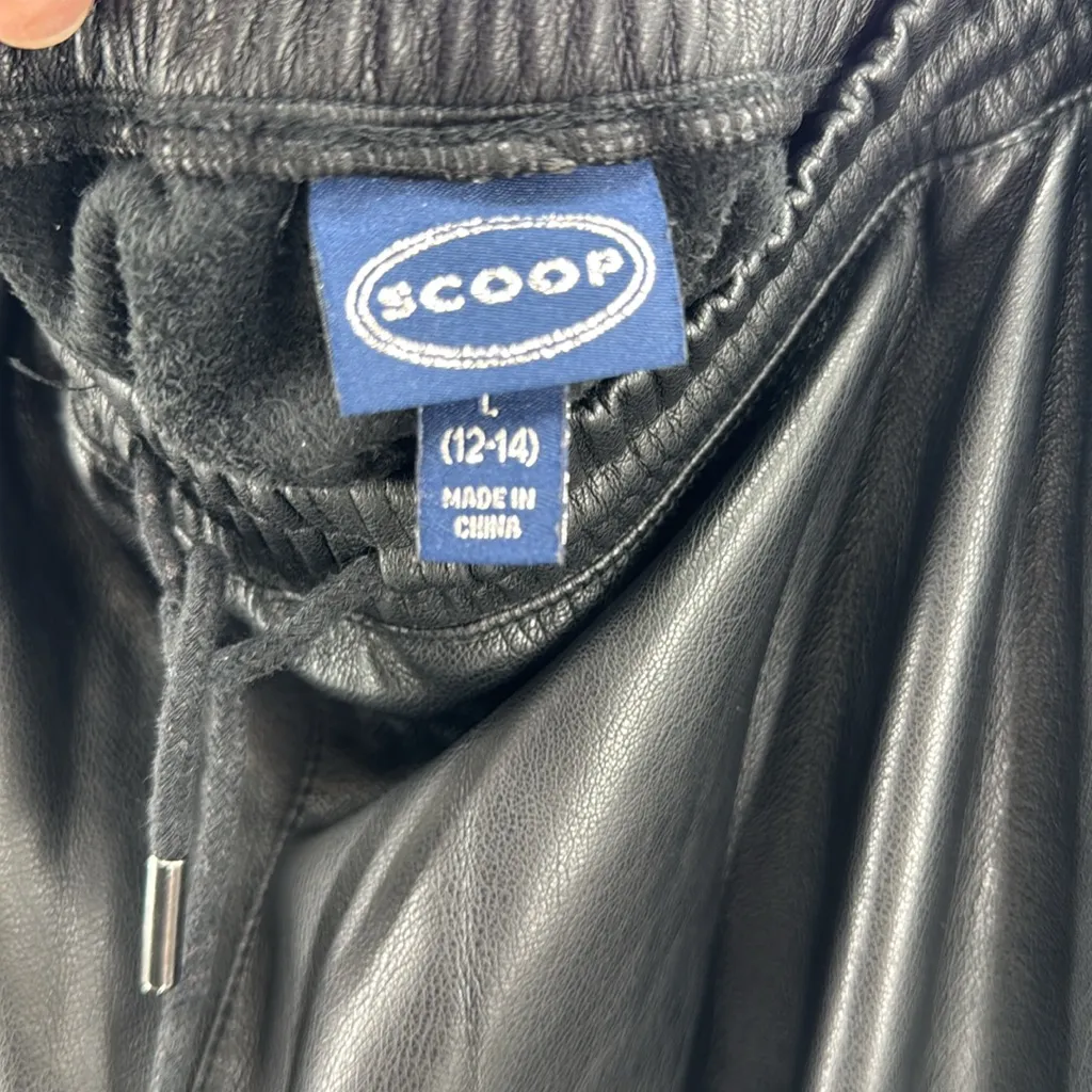 Scoop faux leather Black joggers pull on L casual fall winter active neutral Size L - Image 11