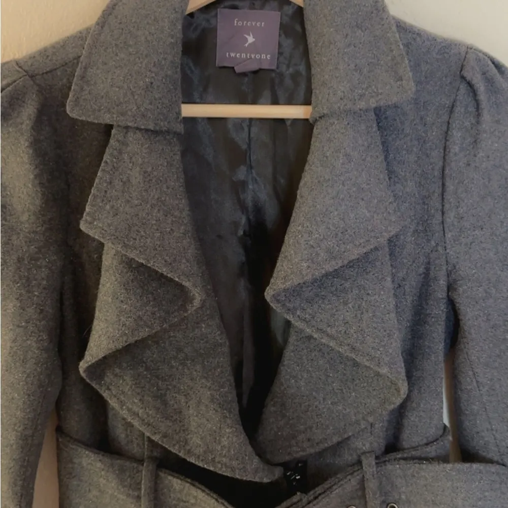 Vintage Forever 21 Winter Coat Tie Waist Pea Coat Preppy wool blend - Image 6