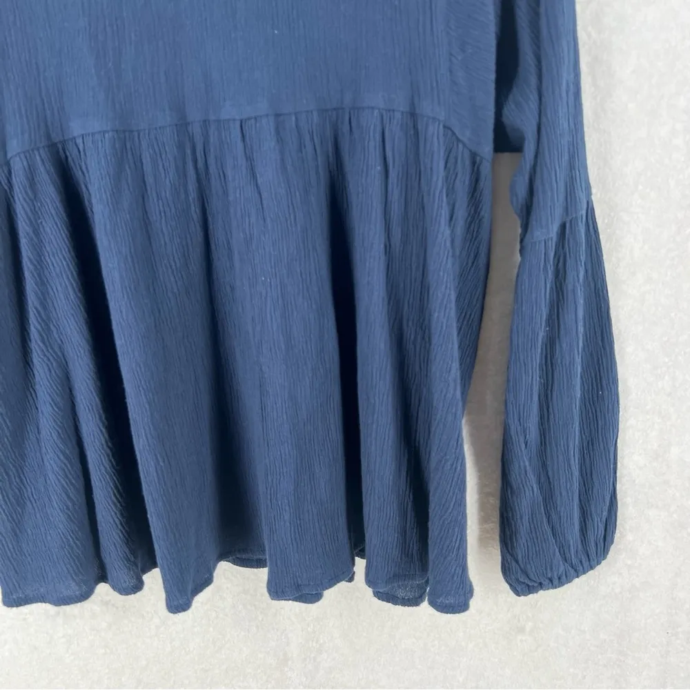 Altar'd State Cotton Crinkled Gauzy Lace Trim Lantern Sleeve Peasant Top - Image 10