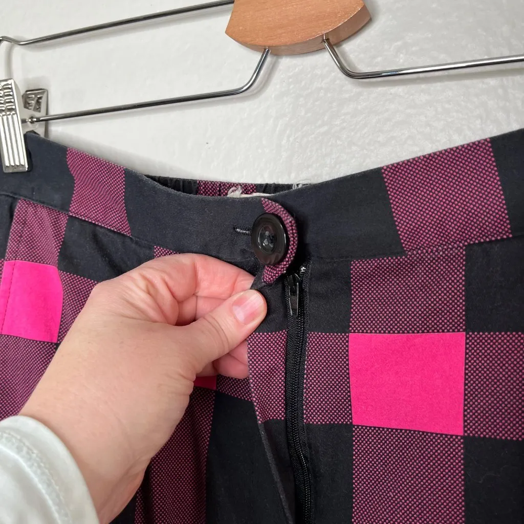 Porridge Anthropologie Cilla Pink Black Checkered Plaid Cotton Wide Leg Pants M - Image 4