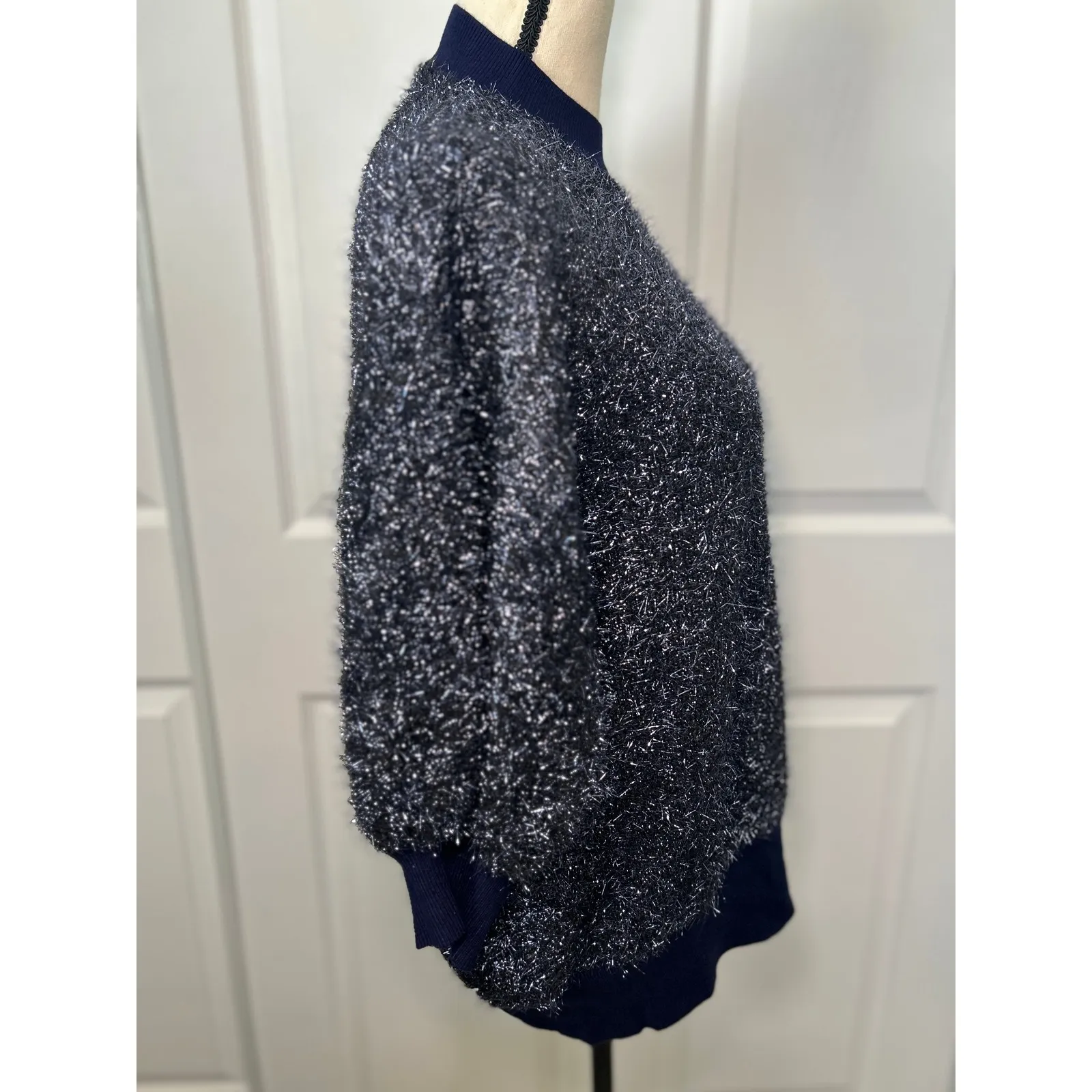 NWT Maeve The Violetta Navy Blue Short-Sleeve Tinsel Sweater Cutout Back Size 1X - Image 5