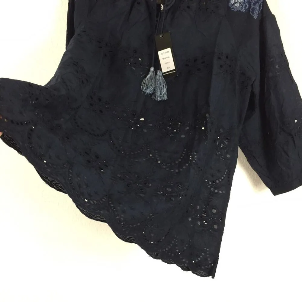 NWT Anthropologie Tolani Brenna Navy Embroidered Eyelet Blouse XS Cotton Boho - Image 9