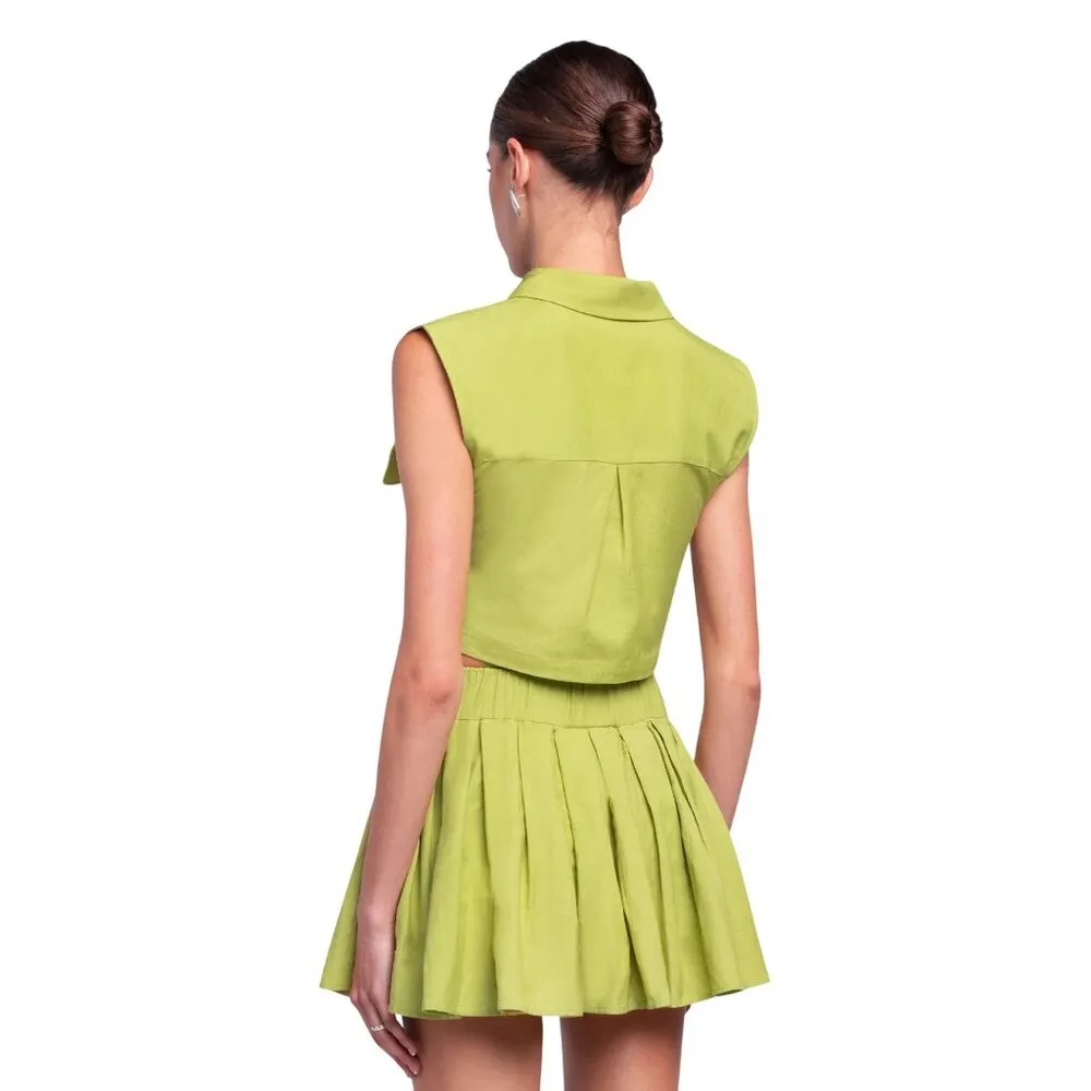 OW Collection Mira Boxy Vest & Pleats Skirt Set Moss Womens Size Small Green - Image 3