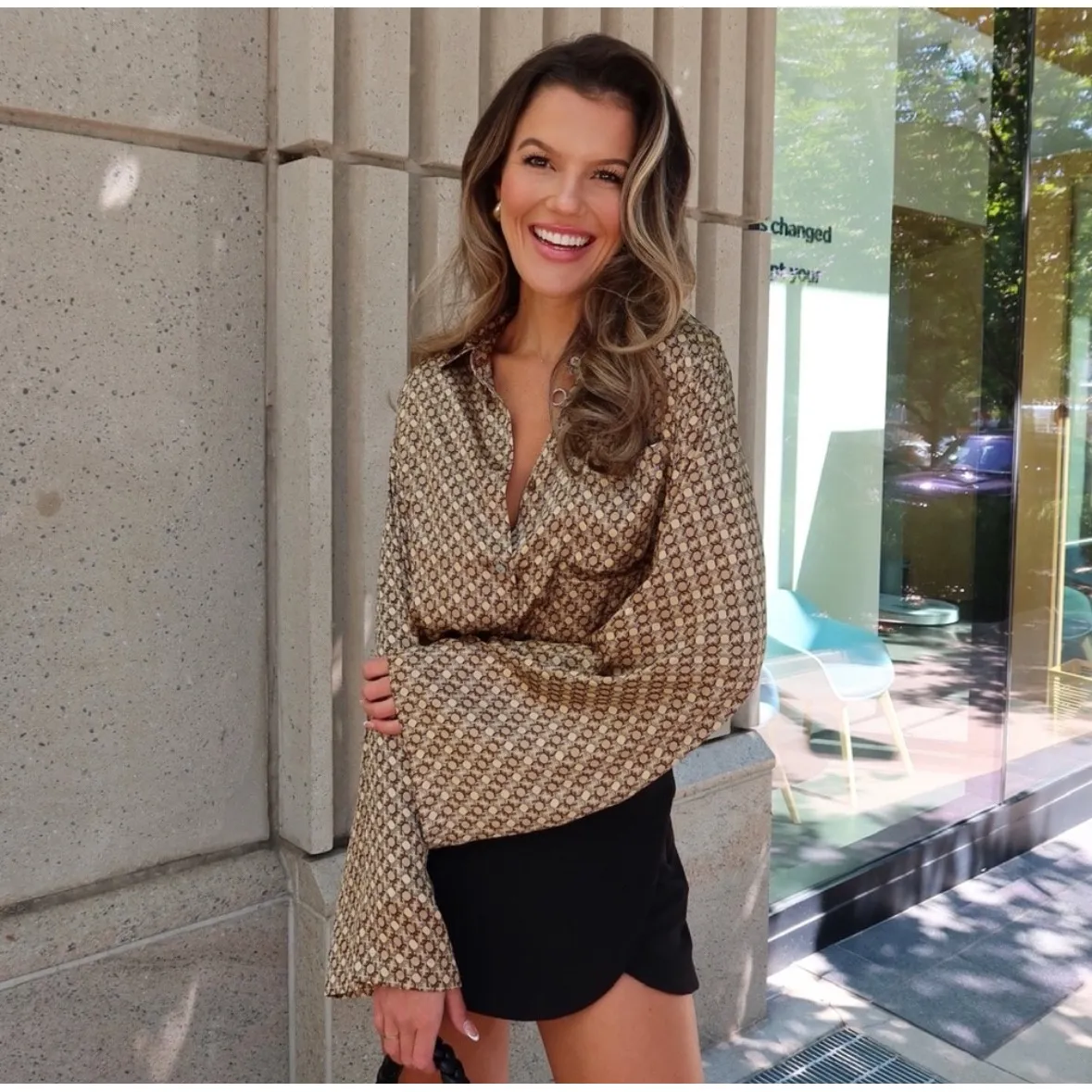 L'academie Revolve Tan Chain Oversized Button Down - Image 10