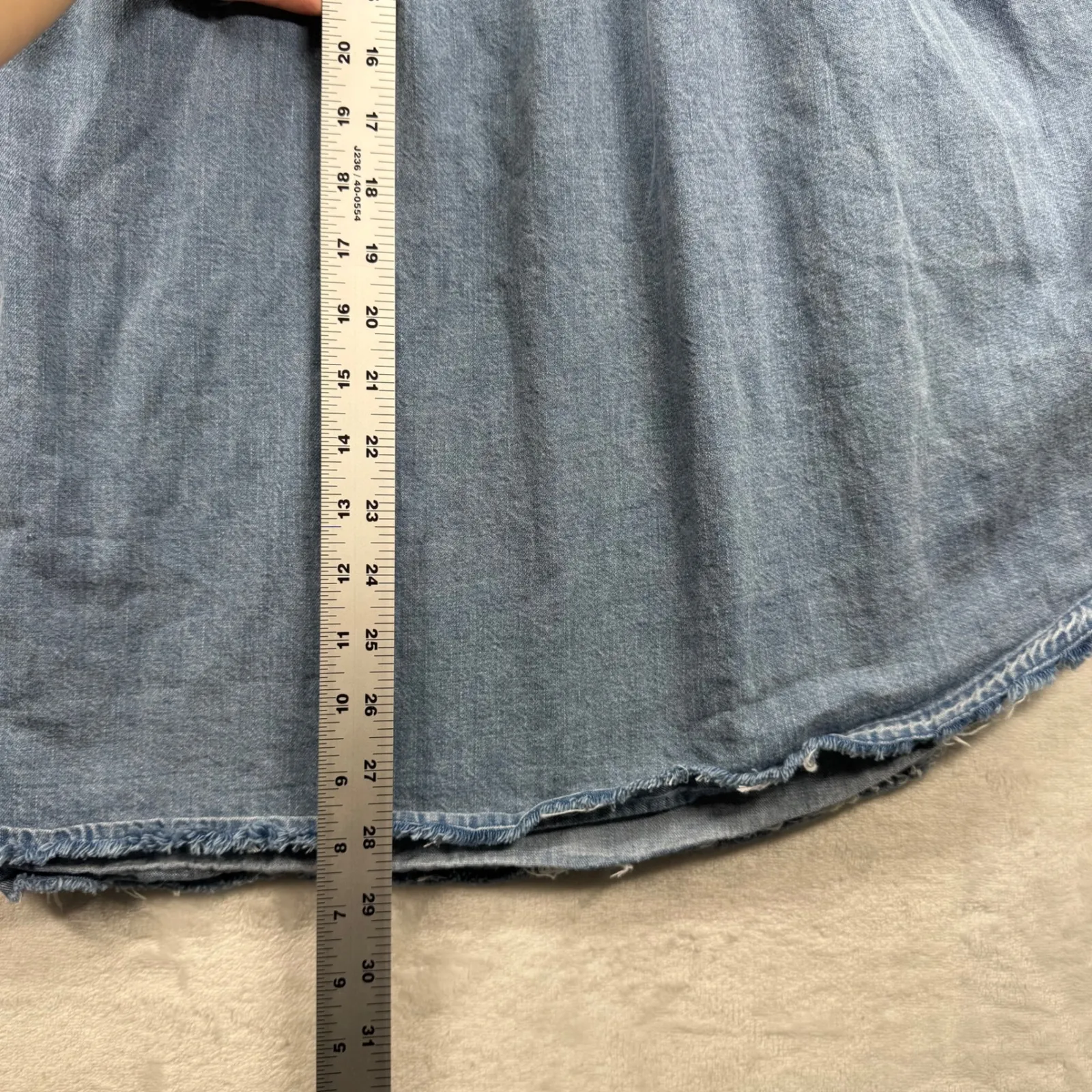 We The Free Another Love Denim Tunic Top Smocked Frayed Hem Blue Extra Small‎ - Image 4