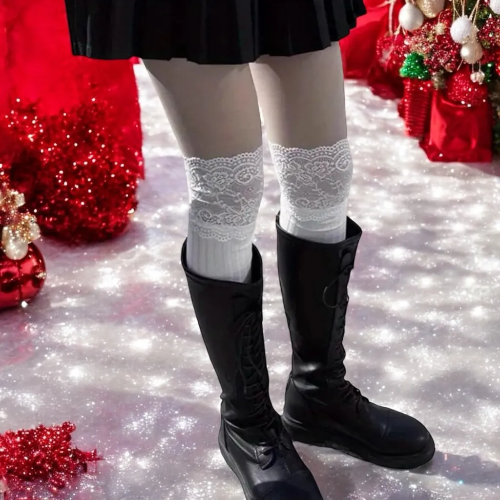 White Lace Top Thigh High Sock - Image 10