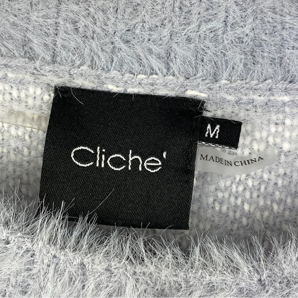Cliche‎ Stars Fuzzy Crop Pullover Sweater Blue White Medium - Image 10