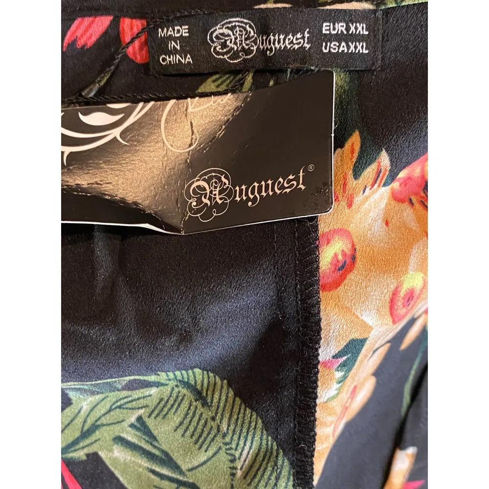 NWT Buguest Wrap Dress XXL Black Floral Long Sleeve Tropical V - Image 6