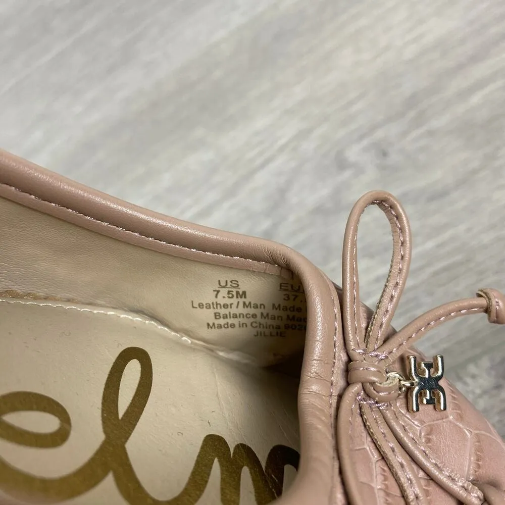 Sam Edelman Taupe Pink Croc Embossed Leather Square Toe Jillie Flats Sz.7.5 - Image 11