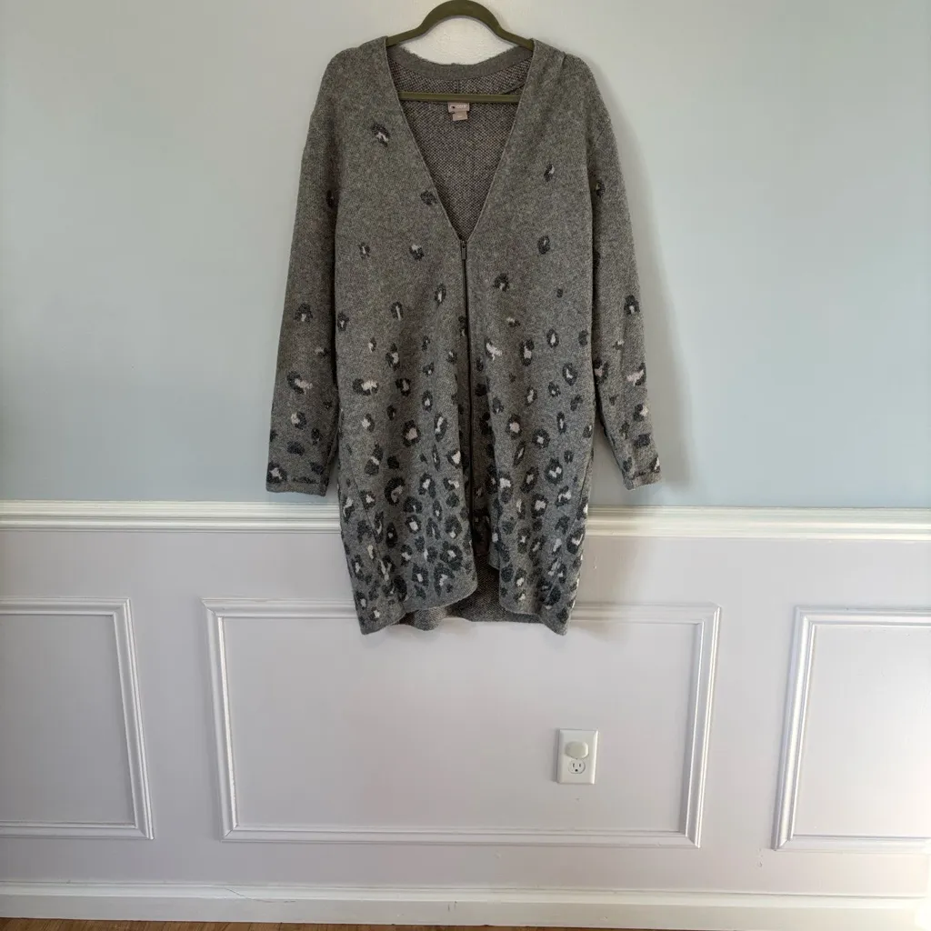 CHICO'S Elongated Coatigan Cardigan Zipper Animal Print Cheetah Cozy Sz Med (2) - Image 11