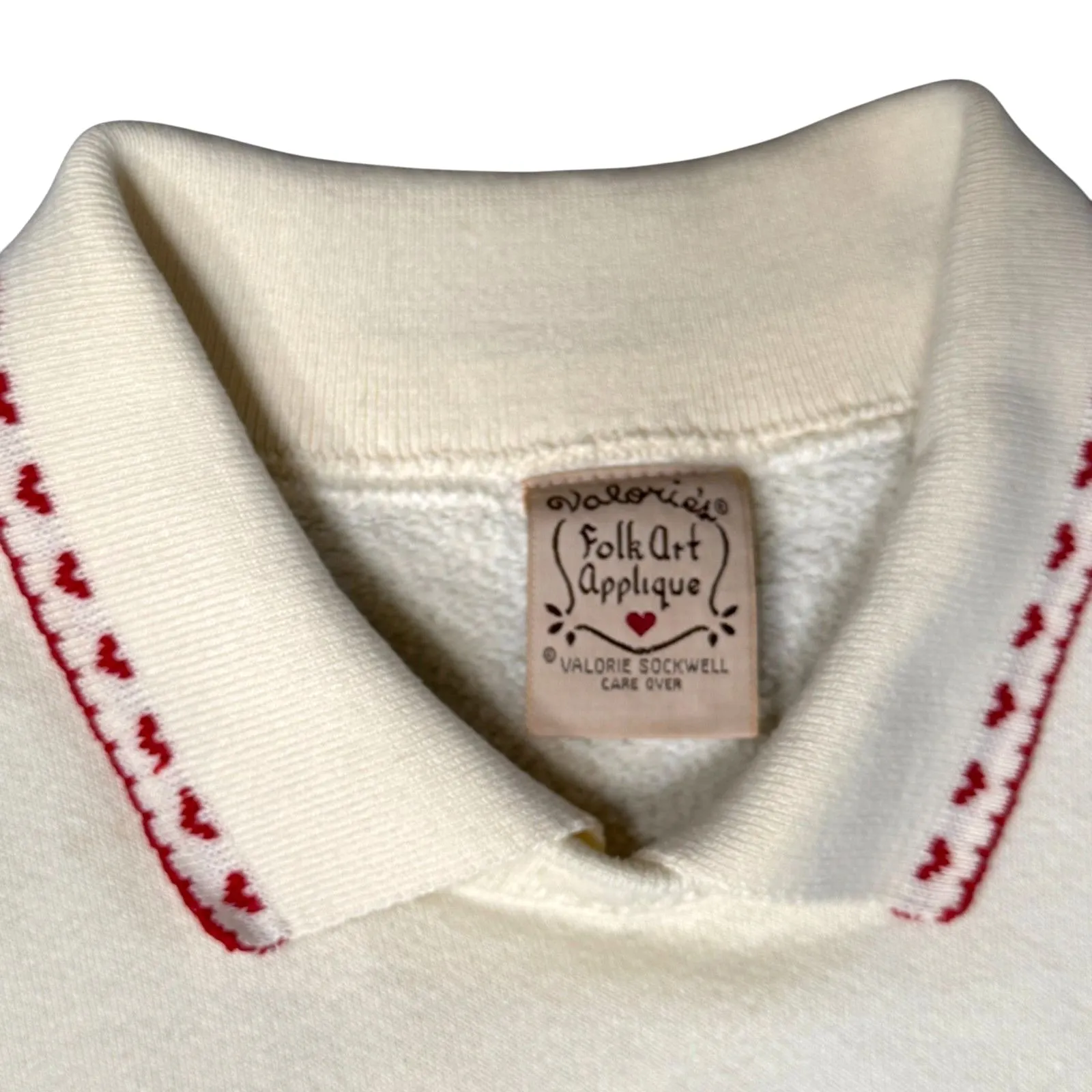 Valerie Sockwell Folk Art Christmas Cream Shirt Womens Small Embroidered Vintage Red - Image 4