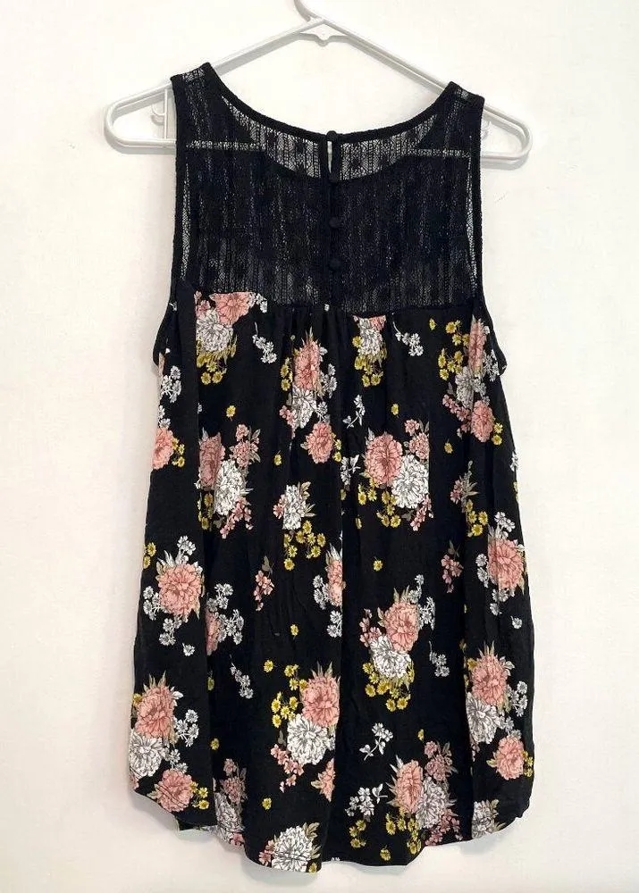 TORRID 1 Plus Size Super Soft Crew Neck Lace Yoke Tank Black Pink Yellow Floral - Image 12