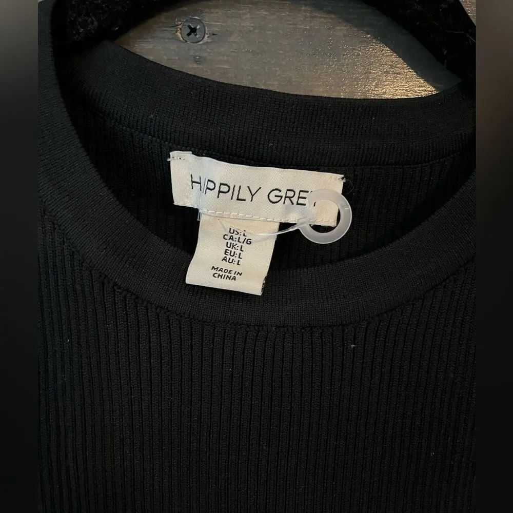 Sleek Black Ribbed Knit Tank Top Sleeveless‎ Crew Neck Modern Basic A13 Size L - Image 5