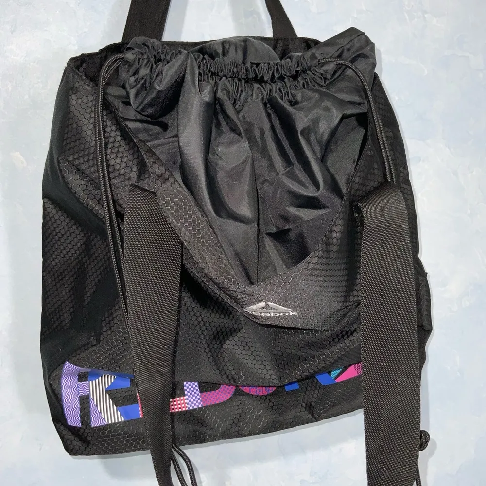 Black Shoulder Gym Bag~Drawstring~Colorful Graphic Logo~Large~20X14X6 - Image 3