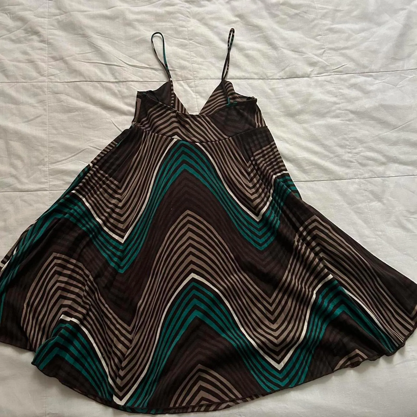 Lovely Day Y2K paper tag vintage Brown blue chevron pattern babydoll dress - Image 3